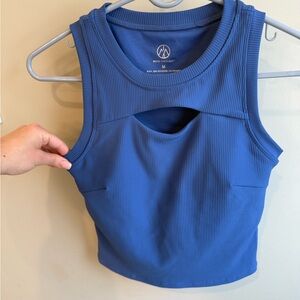 Women's Blue Ribbed Cutout Tank Top